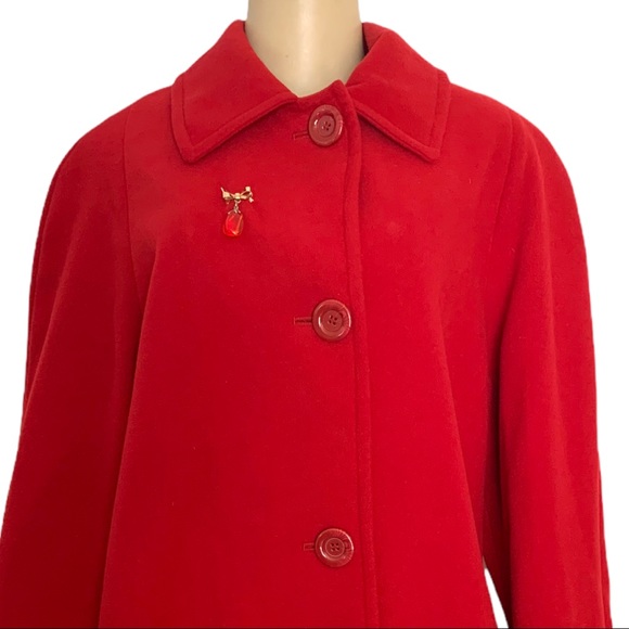 Jessica Bold Red Winter Pea Coat collared Classic Size 10 - Picture 2 of 7